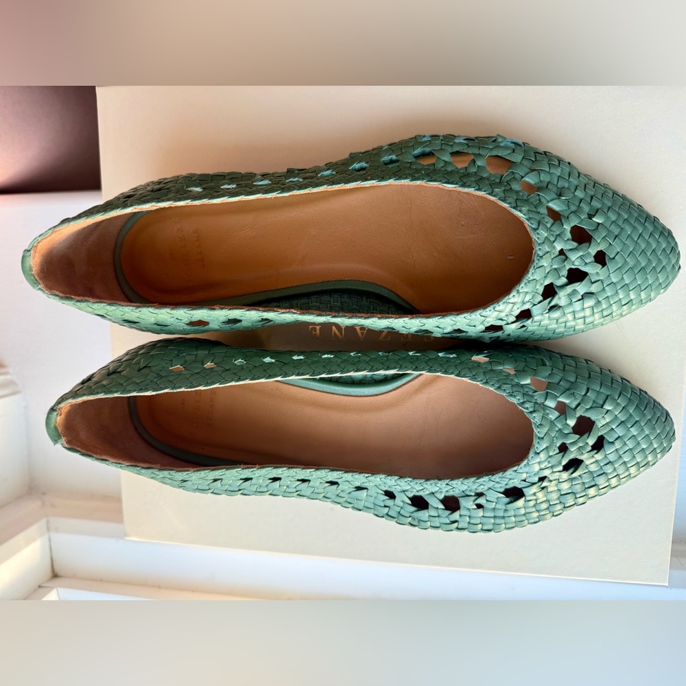 Sezane Mint Green Anya Woven Leather  Low Ballerina Flats VGUC sz 39